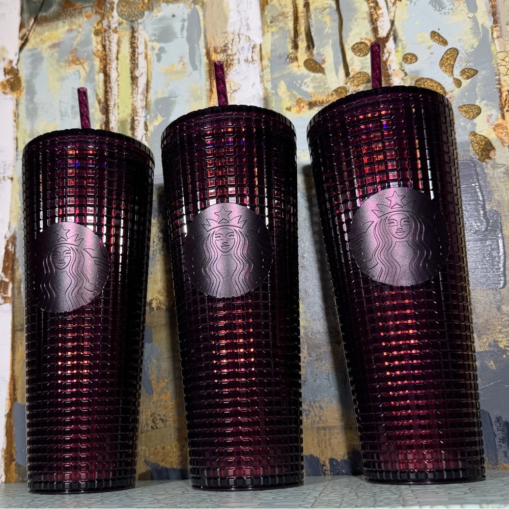 Starbucks Wine Red Disco Grid Tumbler Bundle